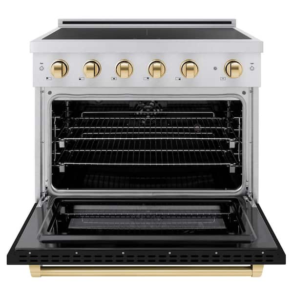 Autograph 36 in. 5.2 cu. ft. Induction Range with 5 Element Cooktop in Satin Stainless with Black Matte and Gold Accents