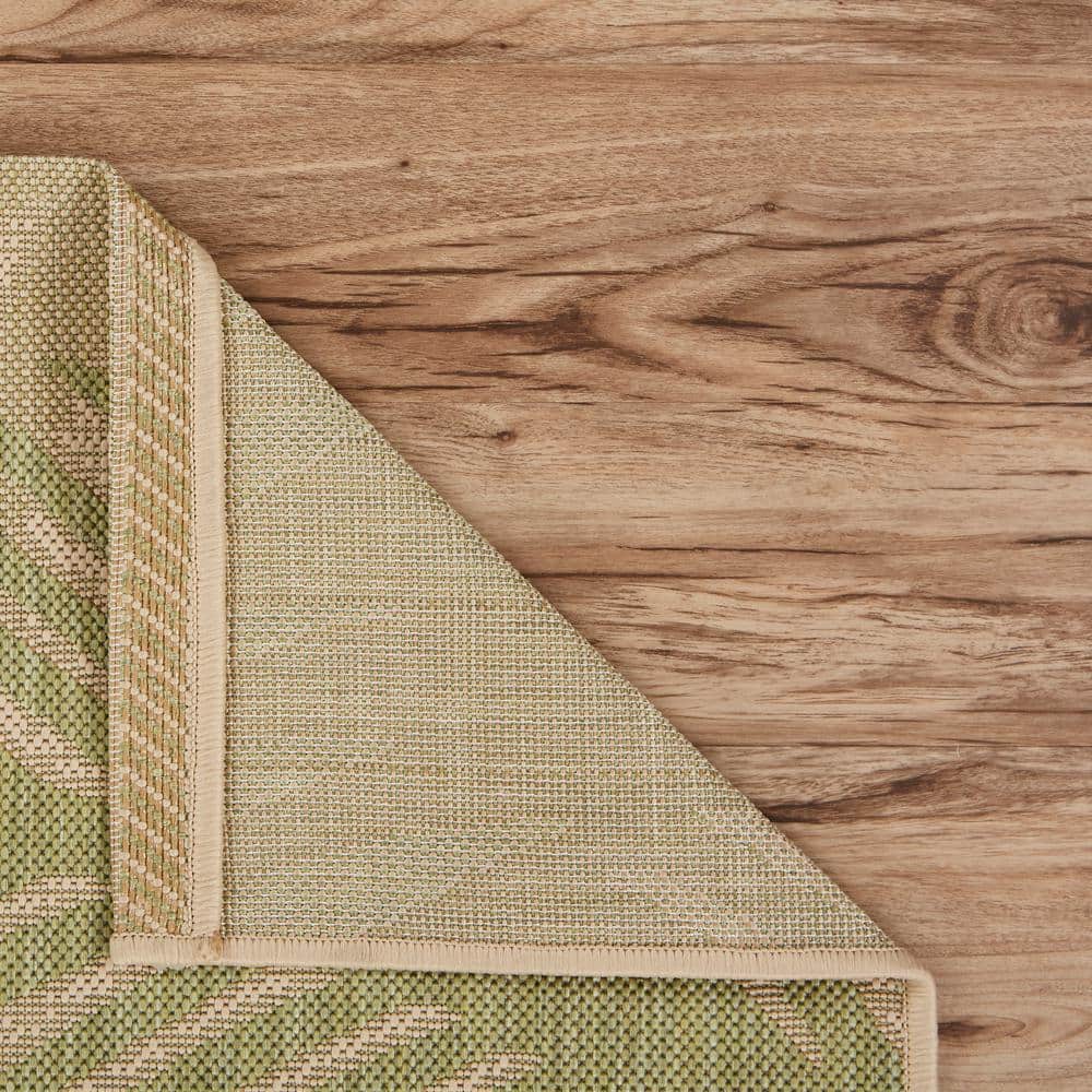 Beige and Green Tropical Palm Flat Woven Synthetic Area Rug
