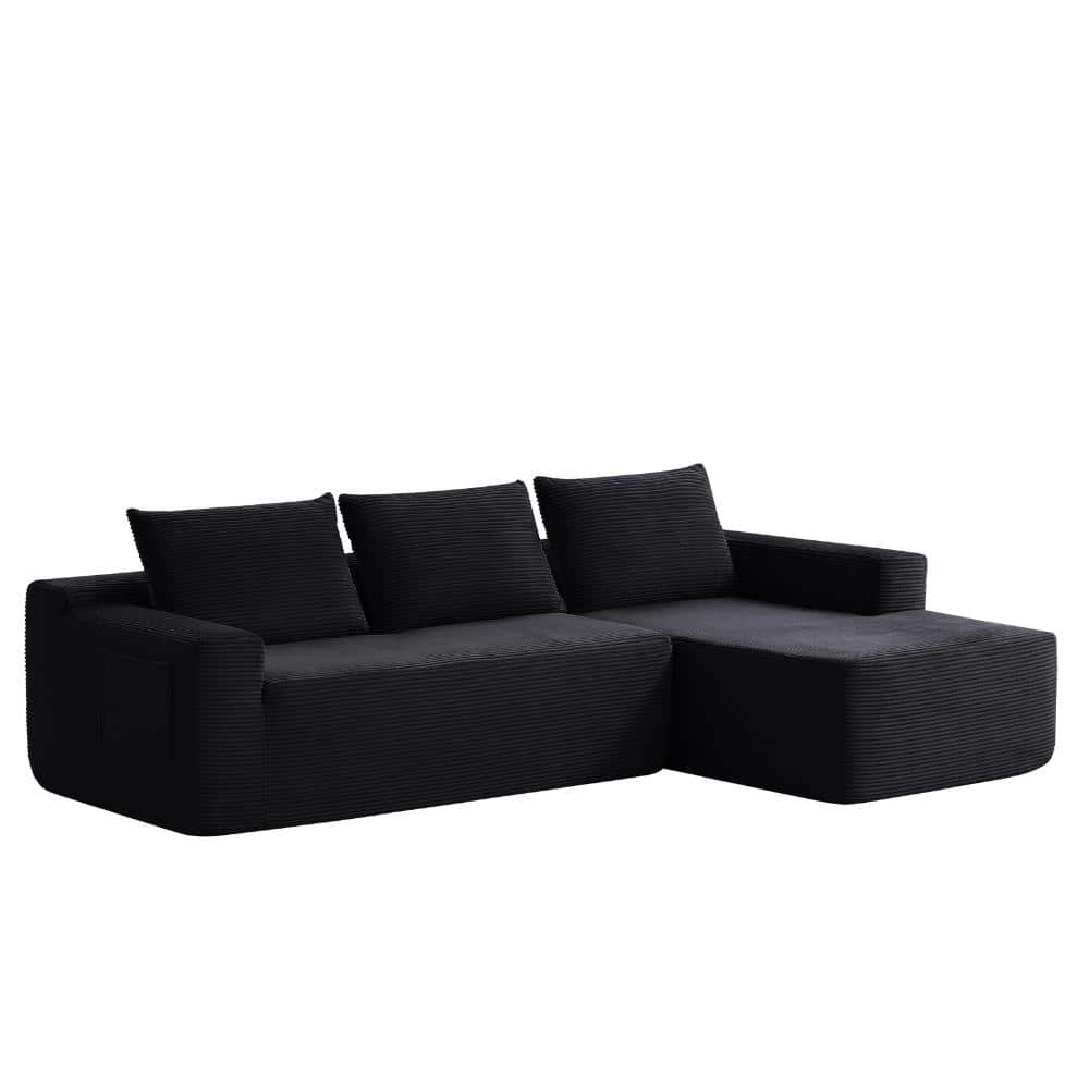 104 in. Armless 4-piece Corduroy Fabric L-Shape with Side Pockets Sectional Sofa in Black durable construction price history on PriceWatchPro