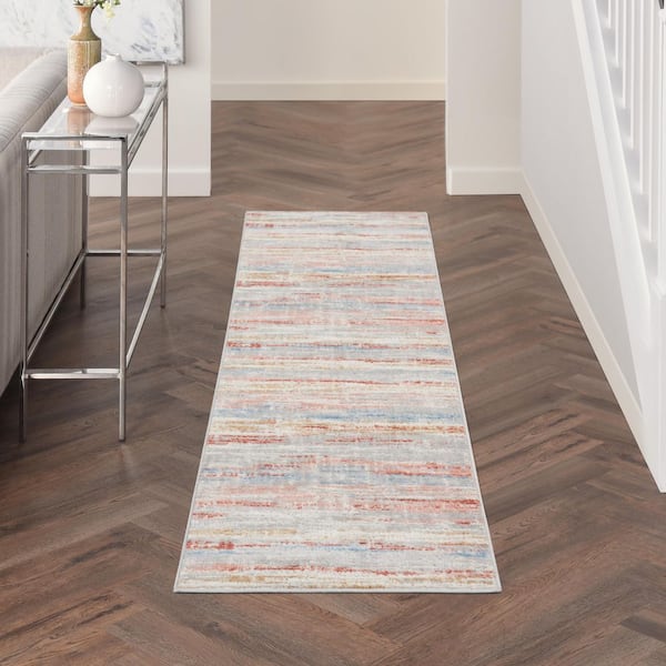 Elation Ivory Multicolor 2 ft. x 8 ft. Floral Medallion Contemporary Kitchen Runner Area Rug