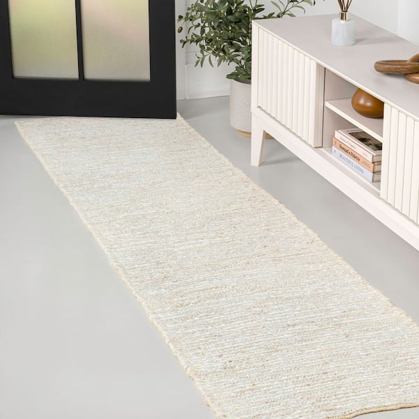 Griffin Rustic Farmhouse Woven Jute Solid Bleach 2 ft. x 8 ft. Runner Rug