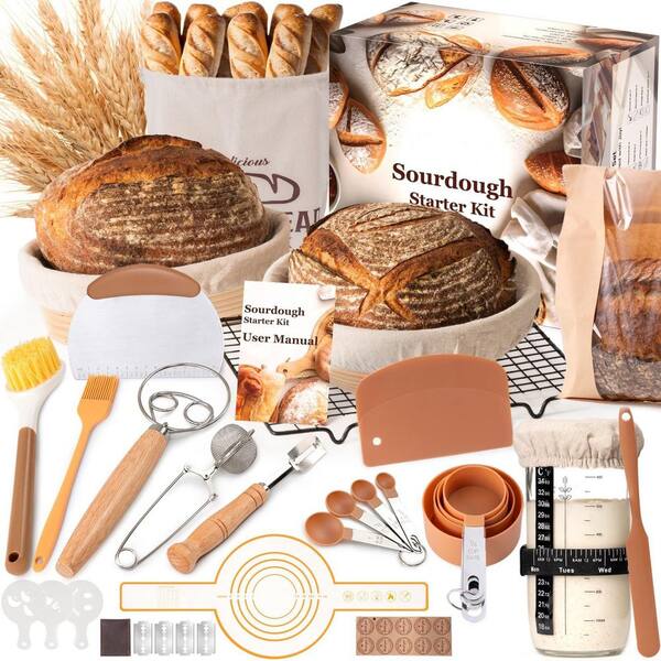 Sourdough Starter Kit with Round and Oval Banneton Bread Proofing Basket, Complete Sourdough Bread Baking Supplies