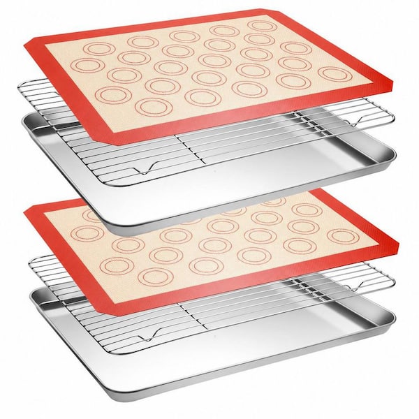 Stainless Steel Silver Baking Sheet & Cooling Rack with Silicone Mat Set 6-Piece Pack