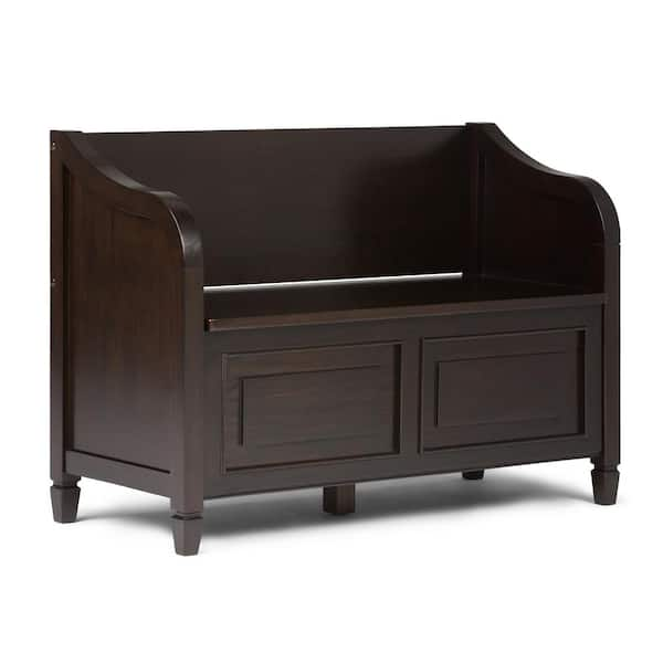 Simpli Home Dark Chestnut Brown Connaught Solid Wood 42 in. Wide Traditional Entryway Storage Bench