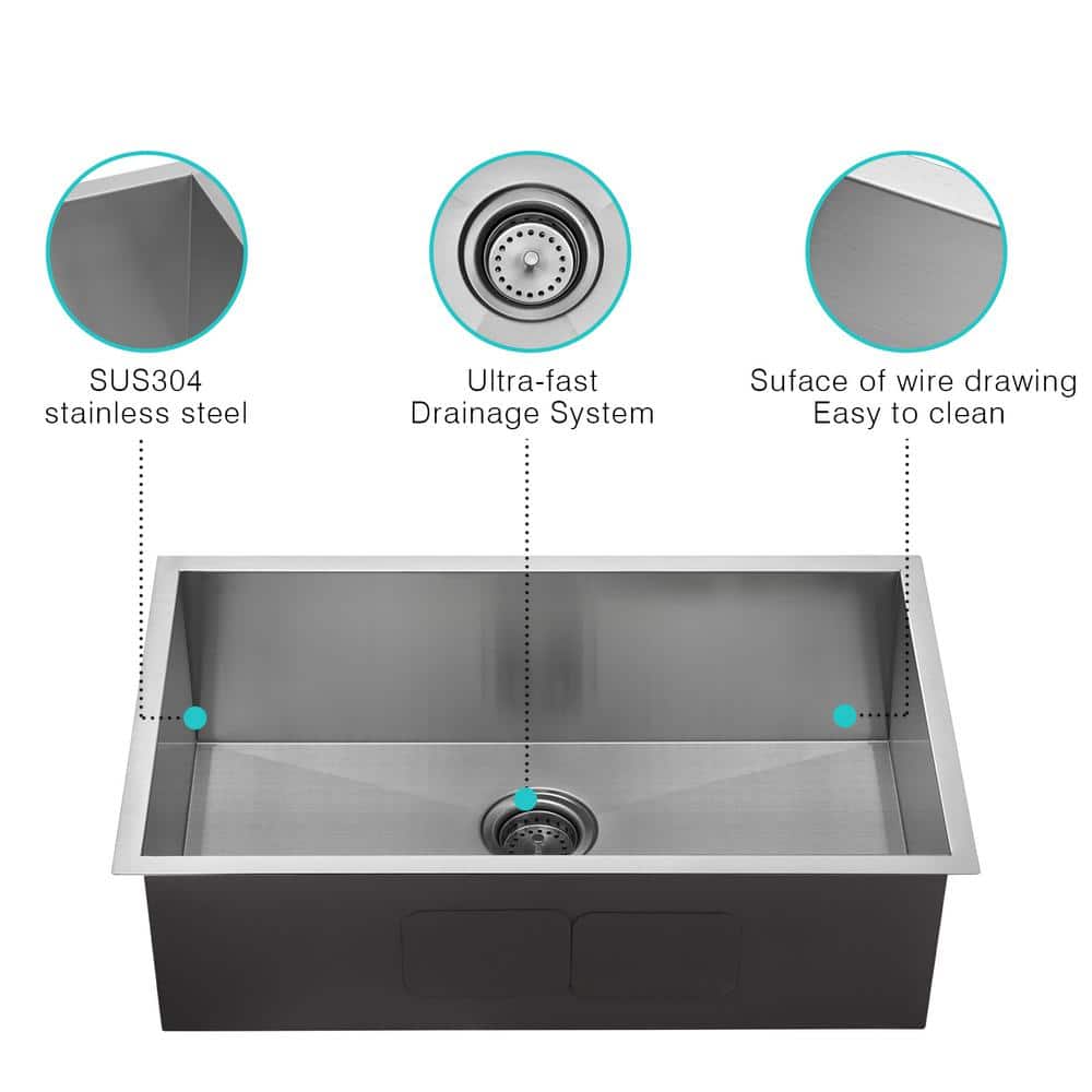 30-Inch Stainless Steel Single Bowl Undermount Kitchen Sink with Faucet