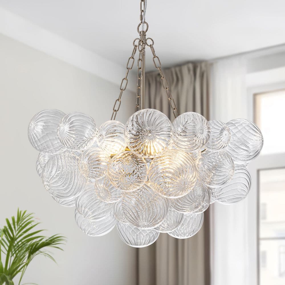 6-Light Modern Nickel Bubble Glass Chandelier,25 in. Clear Swirl Globe Pendant Light for Dining Room,Living Room,Bedroom price history on PriceWatchPro