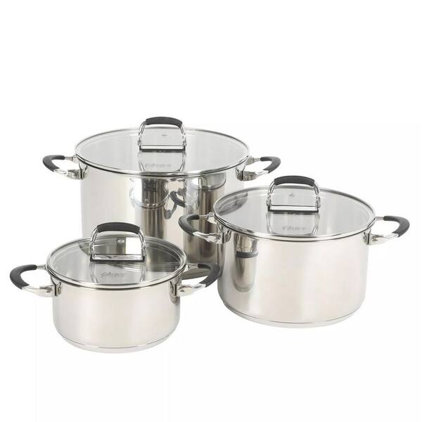 6 Piece Stainless Steel Stackable Space-Saving Dutch Oven Set in Silver