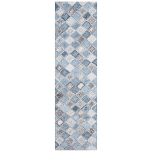 Abstract Gray/Blue 2 ft. x 10 ft. Geometric Multi-Diamond Runner Rug