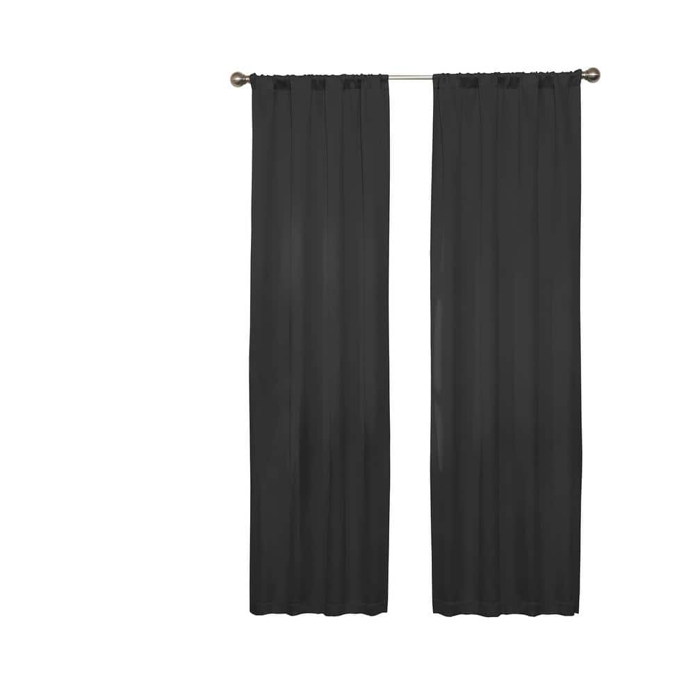 Black Polyester Blackout Rod Pocket Curtain Panel, 37x63