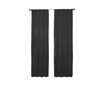 Darrell ThermaWeave Black Solid Polyester 37 in. W x 63 in. L Blackout Single Rod Pocket Curtain Panel