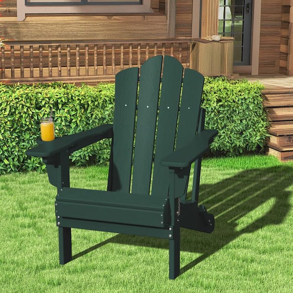 JEAREY 1-Piece HDPE Folding Adjustable Adirondack Chair in Green