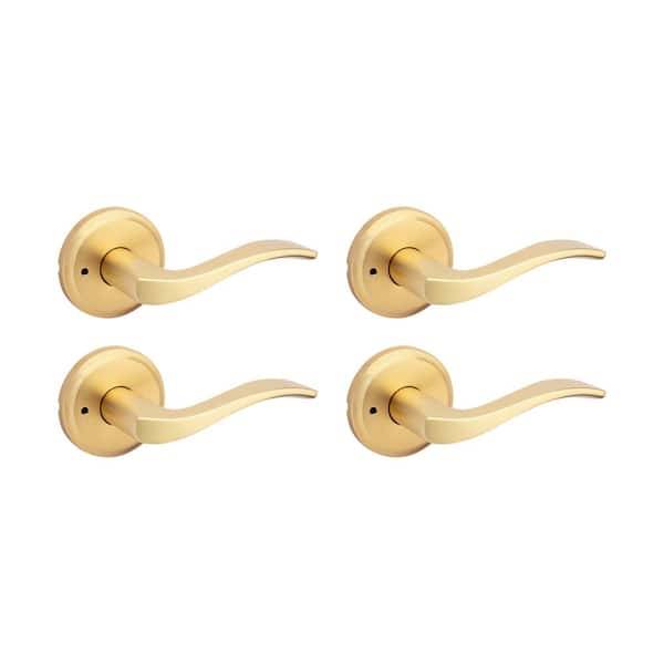 Sedona Satin Brass Bedroom Bathroom Privacy Door Handle with Microban Antimicrobial Technology 4-Pack