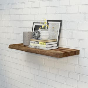 Solid 2.3 ft. L x 10 in. D x 1.5 in. T, Acacia Butcher Block Countertop Floating Wall Shelf, Brown with Live Edge