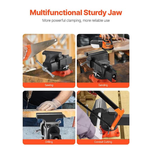 Bench Vise, 5 in. Jaw W, 5 in. Max Jaw Opening Multipurpose Vise, 360° Swivel Locking Base, 2. 8 in. Throat D Heavy Duty