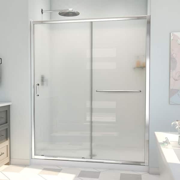 DreamLine Infinity-Z 32 in. D x 60 in. W x 78-3/4 in. H Sliding Shower Door, Base, and White Wall Kit in Chrome and Frosted Glass