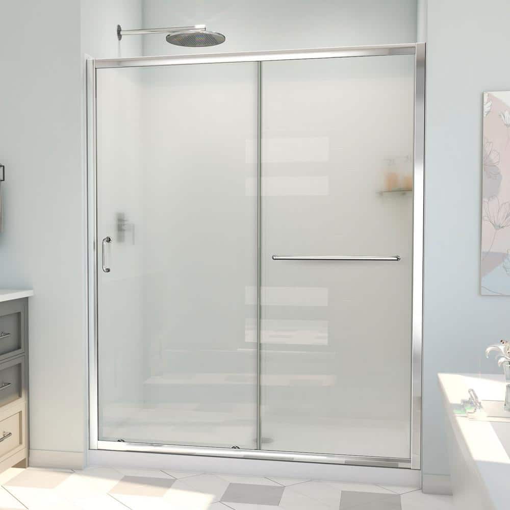 Infinity-Z 34 in. D x 60 in. W x 78-3/4 in. H Sliding Shower Door Base and White Wall Kit in Chrome and Frosted Glass price history on PriceWatchPro
