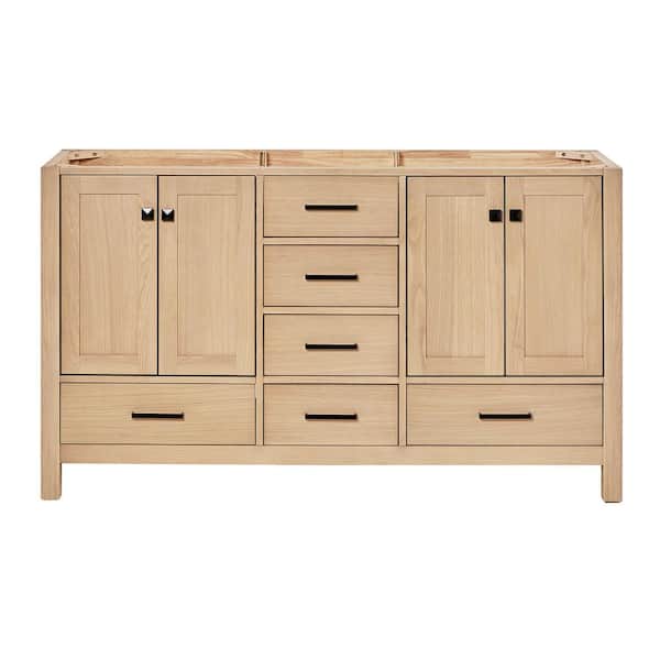 ARIEL Cambridge 60 in. W x 21.5 in. D x 34.5 in. H Double Freestanding Bath Vanity Cabinet without Top in Oak