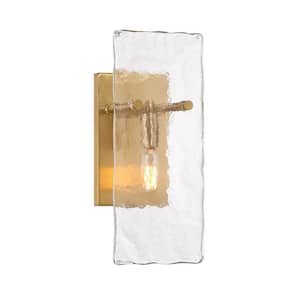 Genry 5.5 in. 1-Light Warm Brass Bathroom Vanity Light with Clear Rippled Glass Panes