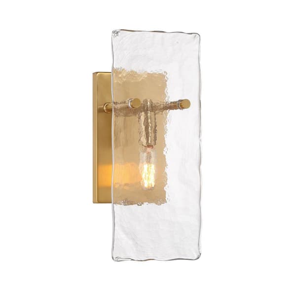 Savoy House Genry 5.5 in. 1-Light Warm Brass Bathroom Vanity Light with Clear Rippled Glass Panes