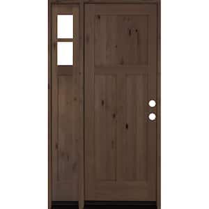 46 in. x 96 in. Alder 3 Panel Left-Hand/Inswing Clear Glass Provincial Stain Wood Prehung Front Door with Left Sidelite