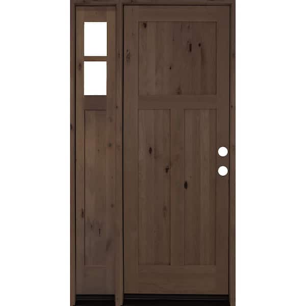 Krosswood Doors 56 in. x 96 in. Alder 3 Panel Left-Hand/Inswing Clear Glass Provincial Stain Wood Prehung Front Door with Left Sidelite