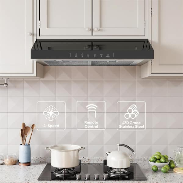 30 in. 600 CFM Ducted Under Cabinet Range Hood in Stainless Steel with Ajustable LED light and Black Glass