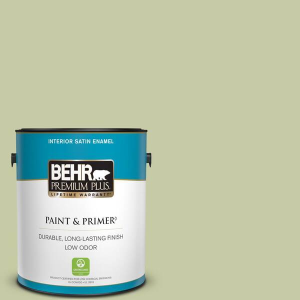 BEHR PREMIUM PLUS 1 gal. #M350-3 Sap Green Satin Enamel Low Odor Interior Paint & Primer