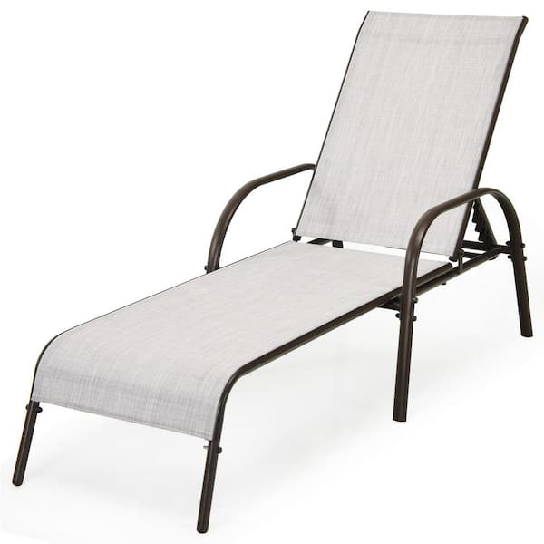WELLFOR Gray 1-Piece Metal Outdoor Chaise Lounge Chair