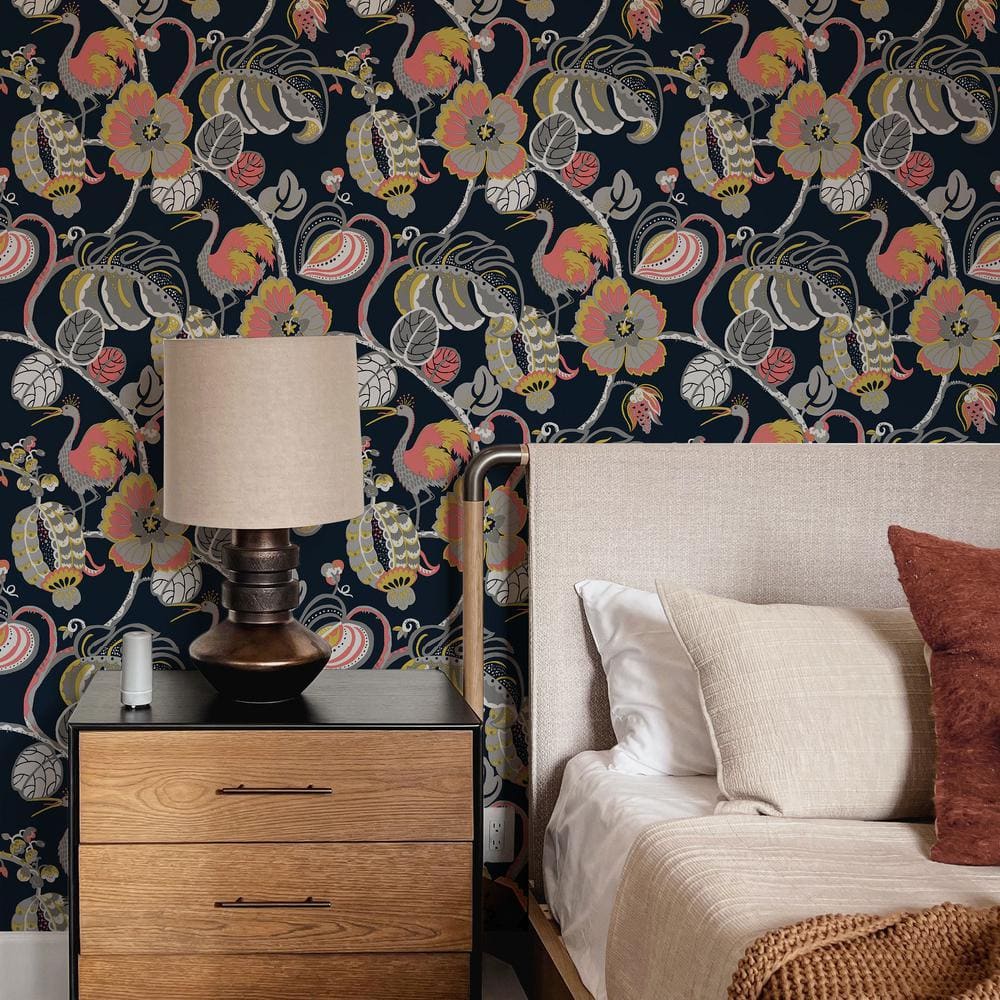 Large Scale Colorful Vinyl Bloom Motif Peel and Stick Wallpaper