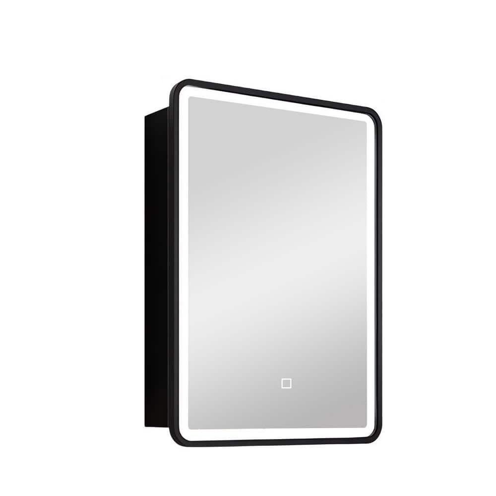 20 in. W x 28 in. H Rectangular Black Aluminum and Iron Recessed/Surface Mount LED Anti Fog Medicine Cabinet with Mirror