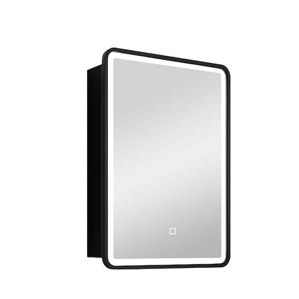 Runesay 24 in. W x 30 in. H Rectangular Black Aluminum and Iron Recessed/Surface Mount LED Anti Fog Medicine Cabinet with Mirror