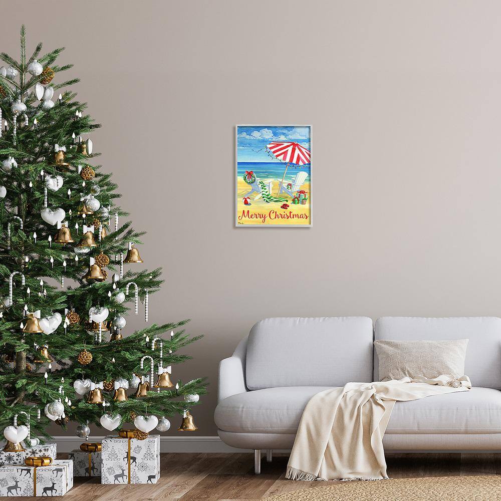 Gray Framed Coastal Merry Christmas Holiday Art Print, 16 x 20