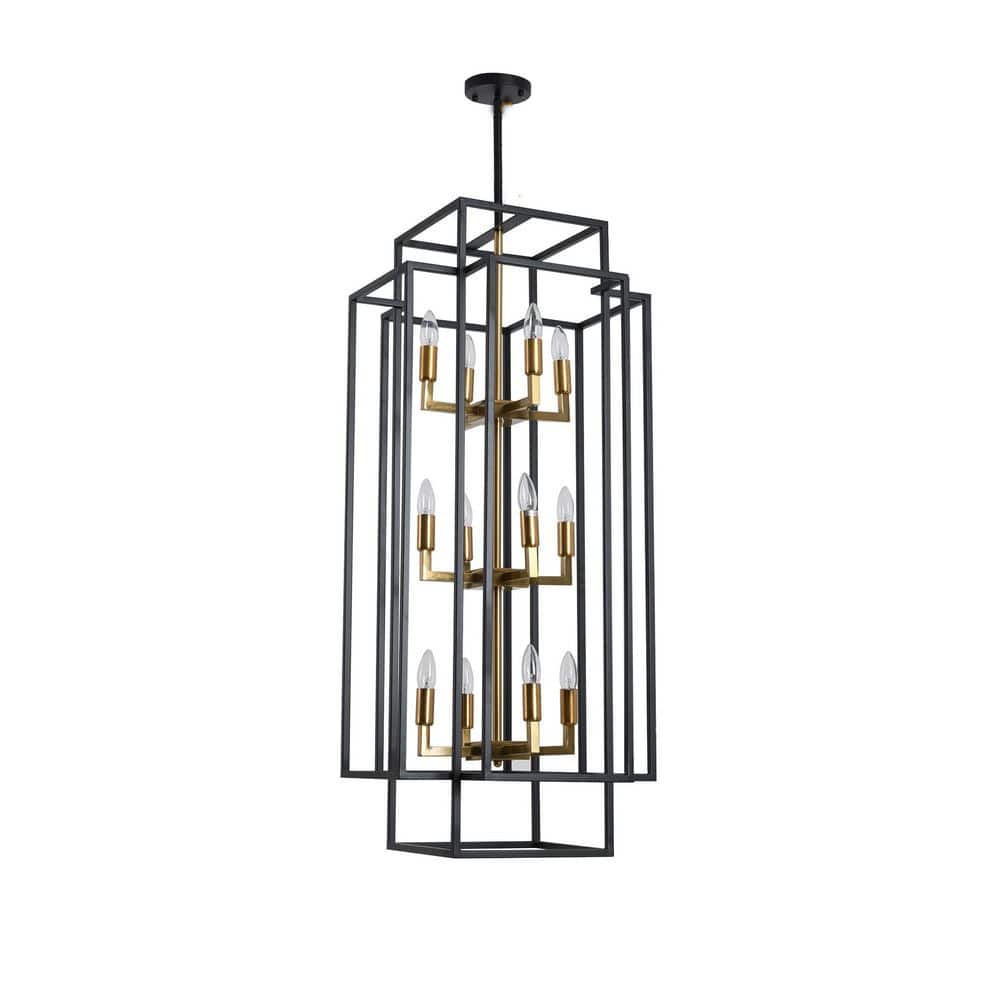 FramePicasso 12-Light Matte Black and Gold Chandeliers, Cage Chandeliers Adjustable Height, No Light Bulb price history on PriceWatchPro