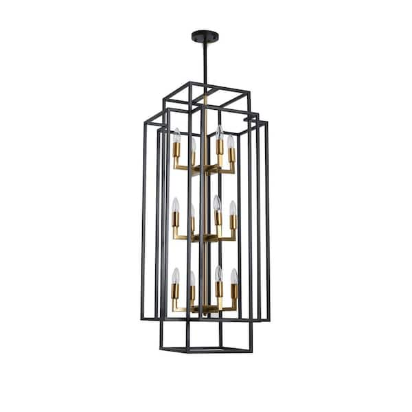 FramePicasso 12-Light Matte Black and Gold Chandeliers, Cage Chandeliers Adjustable Height, No Light Bulb