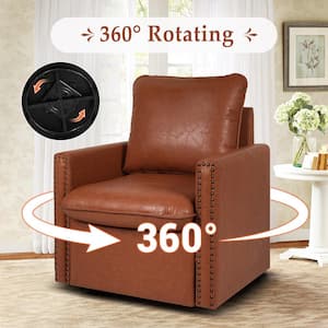 29 in. Brown Faux Leather 360° Swivel Arm Chair with Nailhead Trim