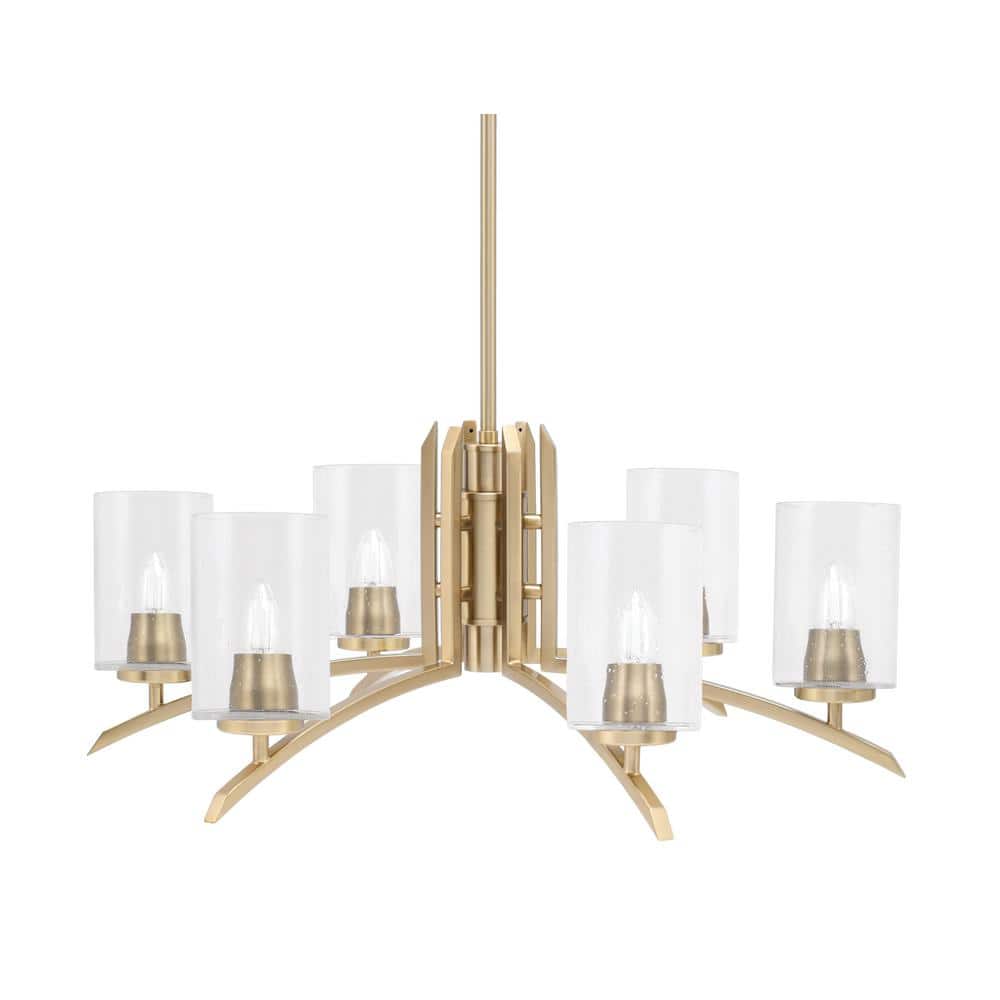 Siena 26 in. 6-Light New Age Brass Chandelier with 4 in. Clear Bubble Glass