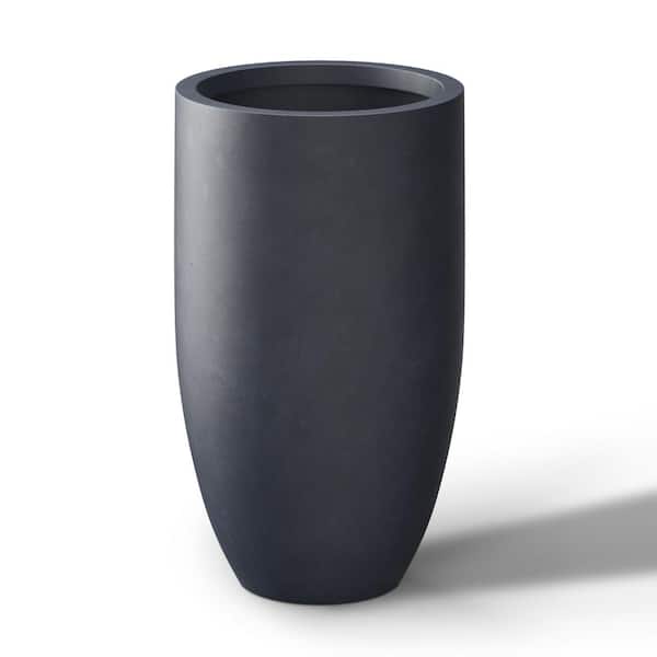 Lightweight 13.5 in. x 24.5 in. Granite Gray Extra Large Tall Round Concrete Plant Pot/Planter for Indoor and Outdoor