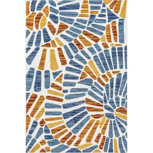 Misty Abstract Transitional Blue 5 ft. x 8 ft. Indoor/Outdoor Area Rug