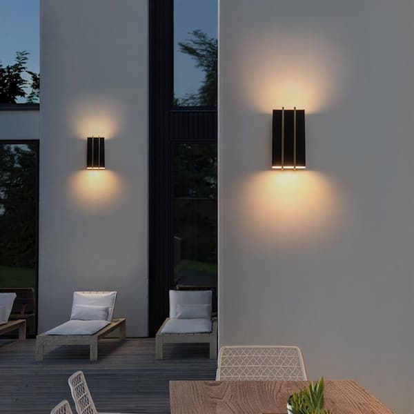 【インパクト大】ねじれライト 間接照明 和風 バリ風 スタイリッシュ おしゃれ EDISLIVE Barryion 2-Light Modern Black and Gold Outdoor Integrated