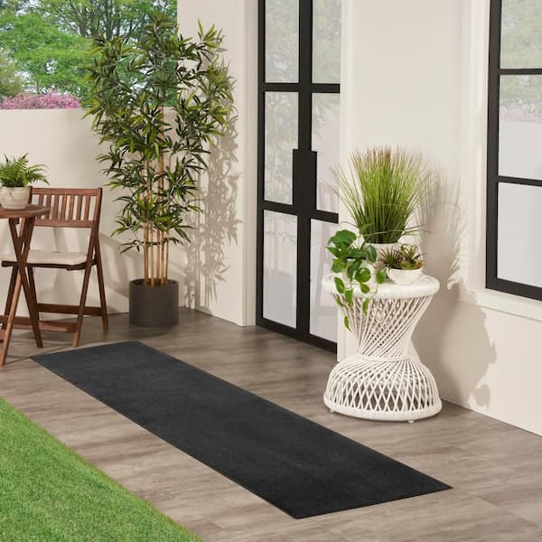 Essentials 2 ft. x 6 ft. Black Kitchen Runner Solid Indoor/Outdoor Area Rug