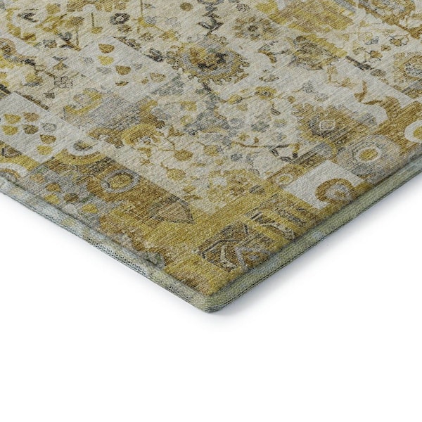 Mayfield Premium Machine Washable Abstract AMF2099 Gold 2 ft. x 7 ft. Runner Rug