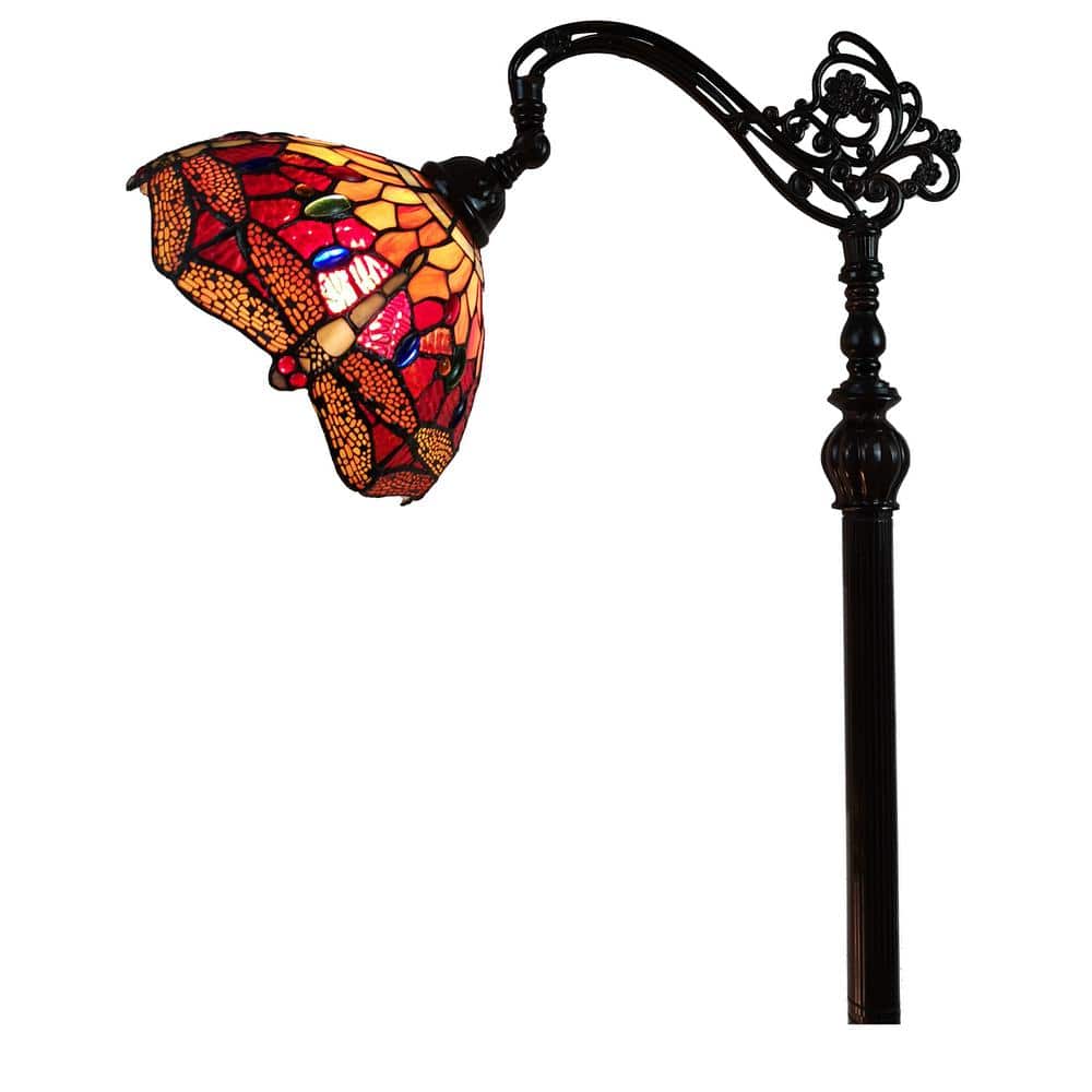 Adjustable Bronze Tiffany Style Stained Glass Floor Lamp