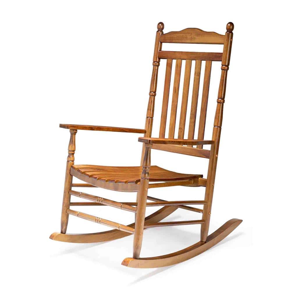 Solid Wood Outdoor Rocking Chair with High Back and Wide Armrests