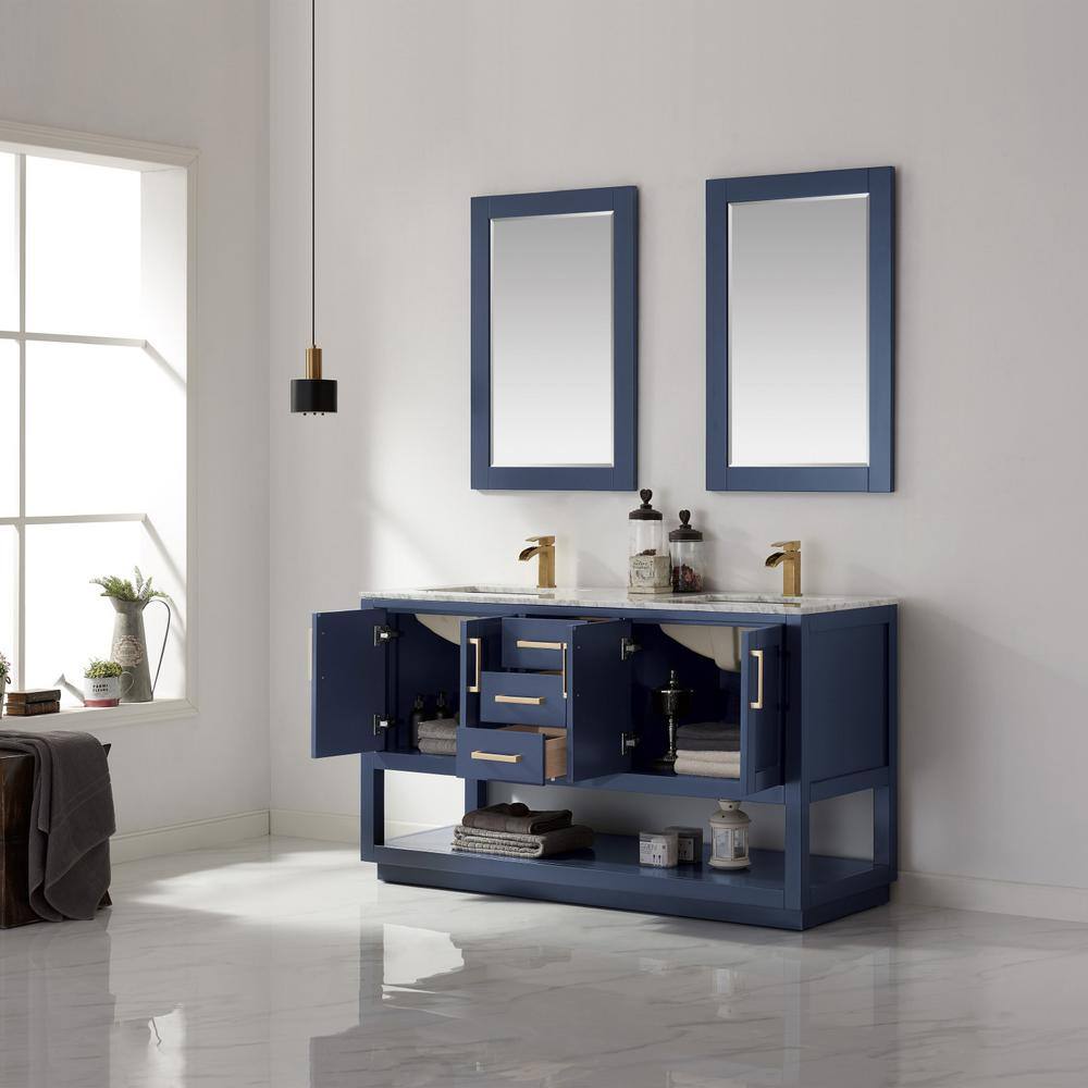 Remi Royal Blue 60" Double Basin Freestanding Vanity with Marble Top