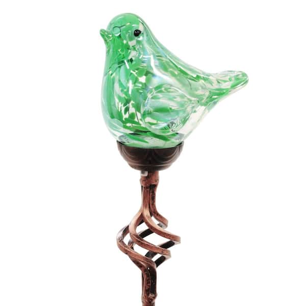 Exhart Solar Pearlized Bird 2.58 ft. Green Metal Garden Stake