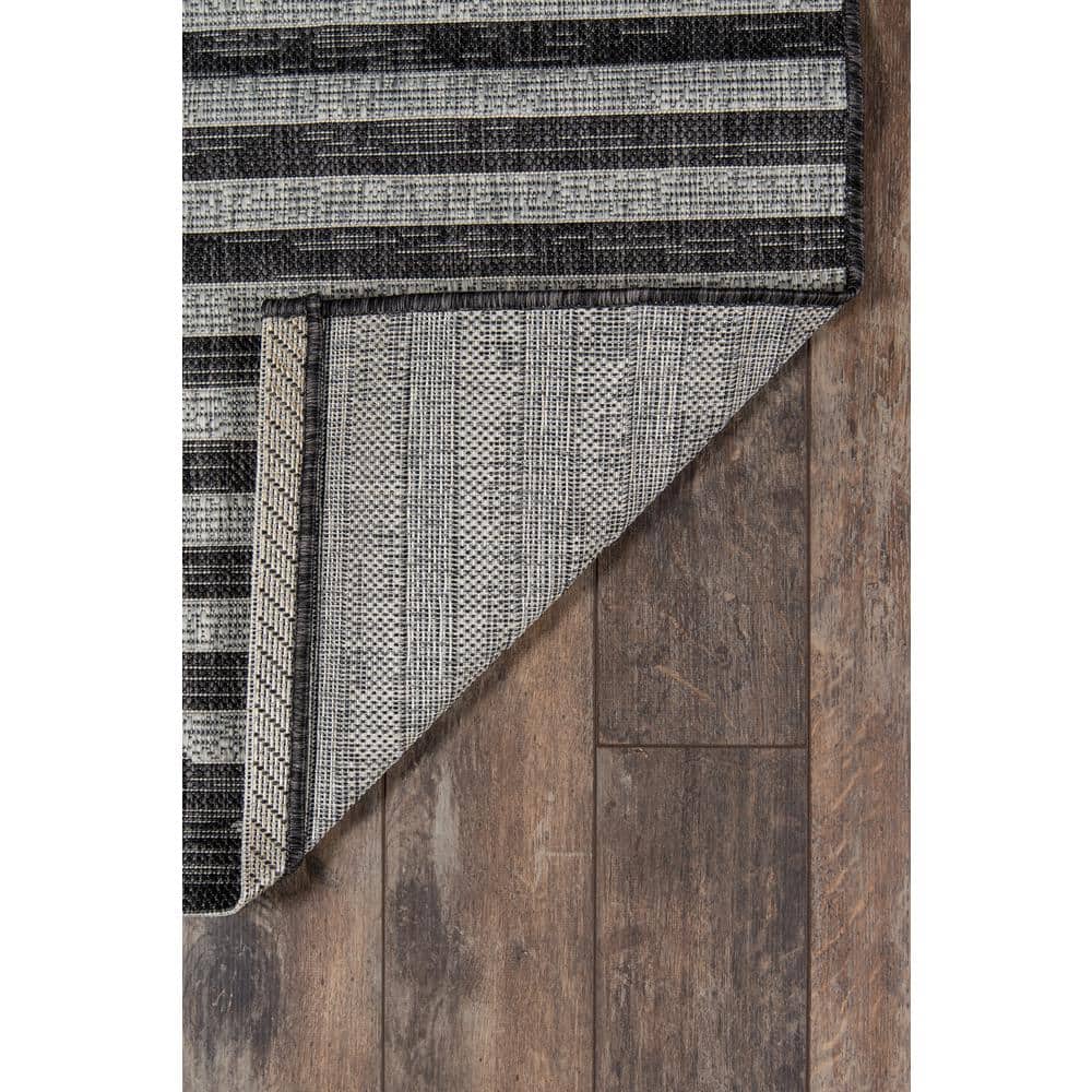 Charcoal Geometric Easy-Care Synthetic Indoor/Outdoor Runner Rug