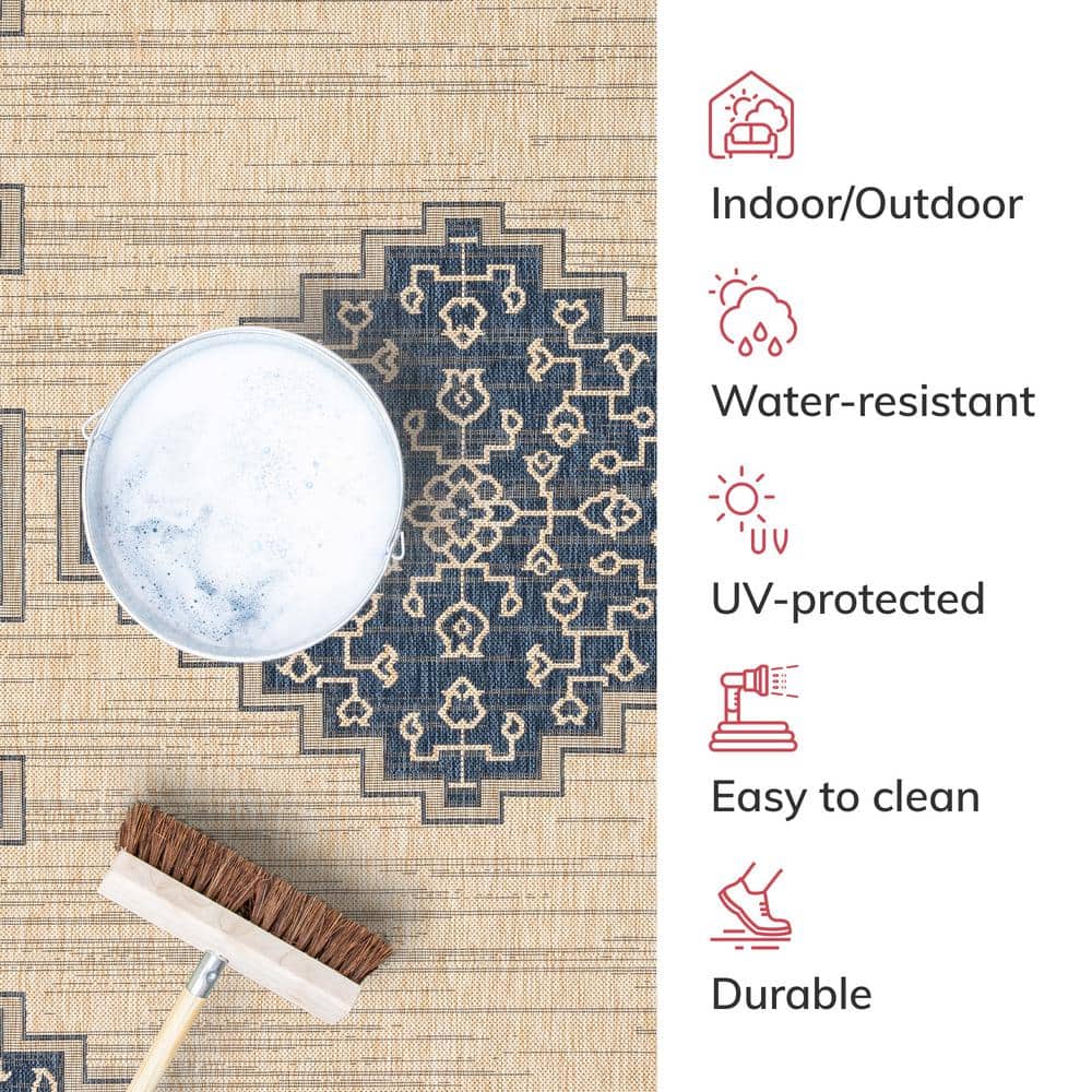 Medusa Blue and Beige Synthetic Flatweave Area Rug