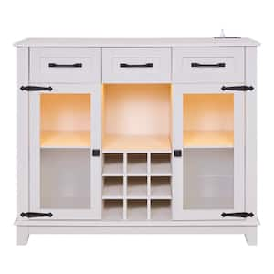 9-Bottle Count Quantity Wine Rack Farmhouse Coffee Bar Cabinet with Storage in White