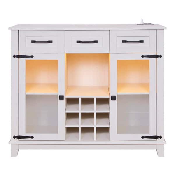 WarmieHomy 9-Bottle Count Quantity Wine Rack Farmhouse Coffee Bar Cabinet with Storage in White