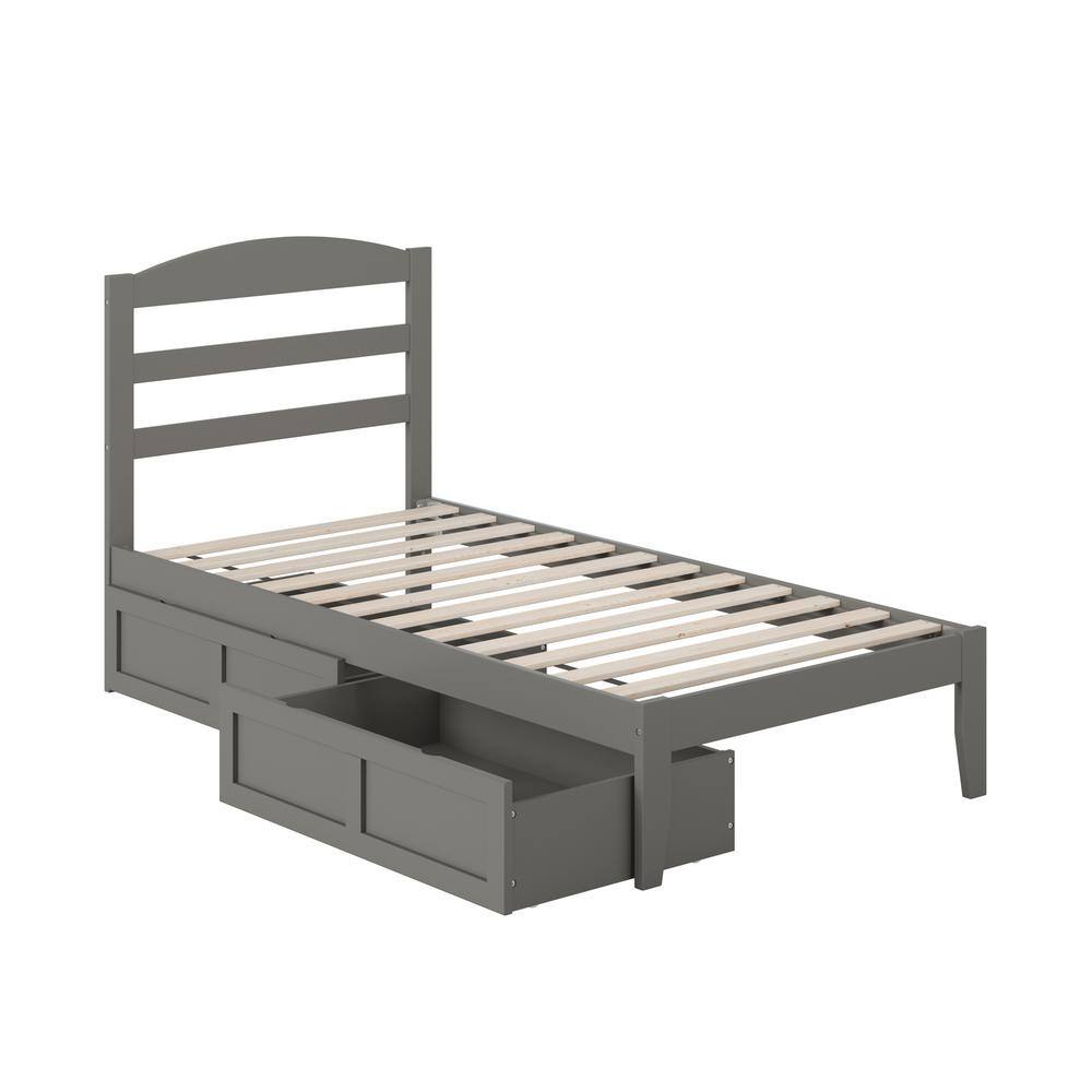 Gray Twin Platform Bed with Storage Drawers and Headboard
